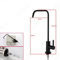 Matte black reverse osmosis tap for kitchen sink, square SS304 drinking water tap angled view