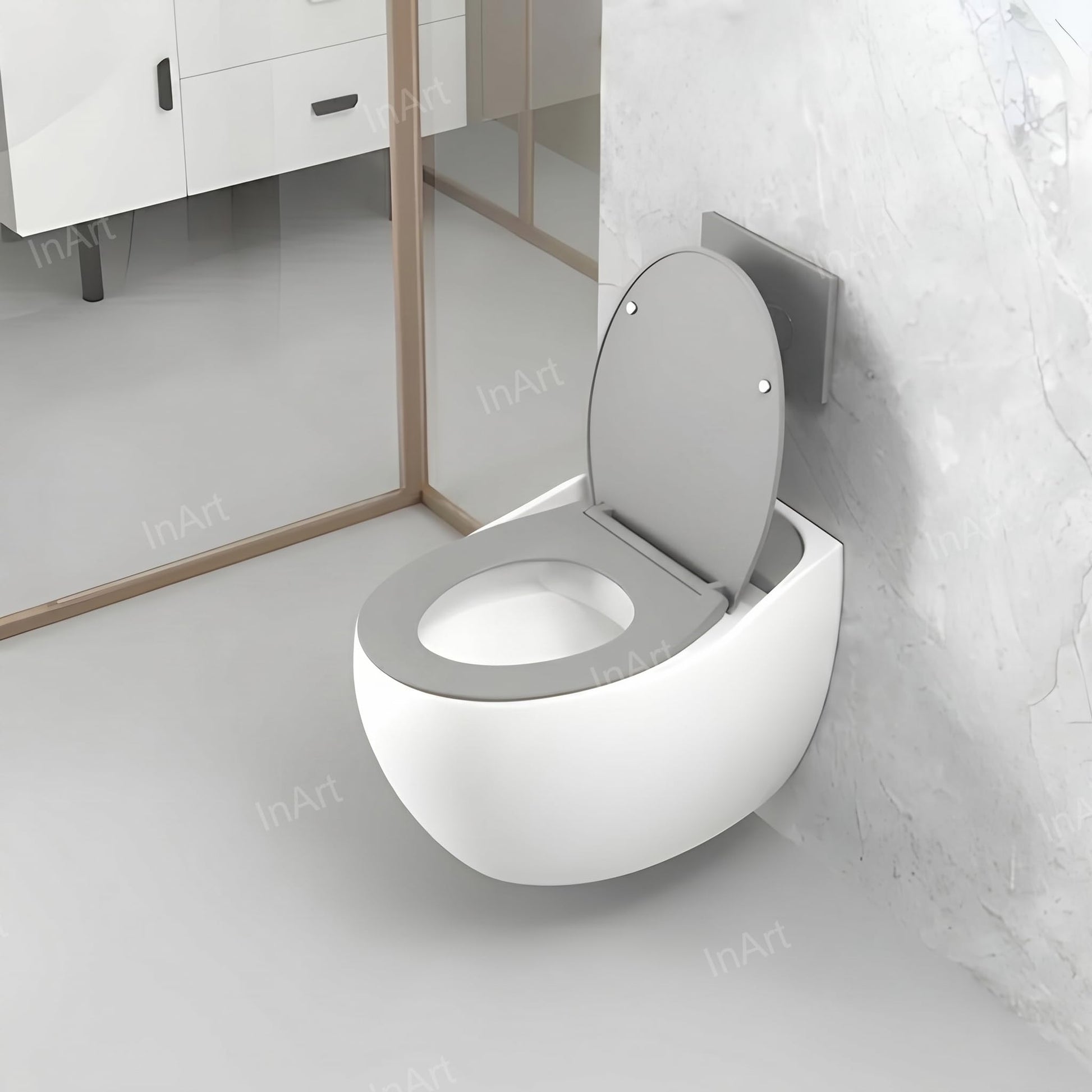 InArt wall hung western toilet in glossy grey ceramic, left angle view for modern Indian bathroom