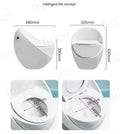 Western toilet single piece with soft close seat, glossy white oval one-piece commode, rear angle view