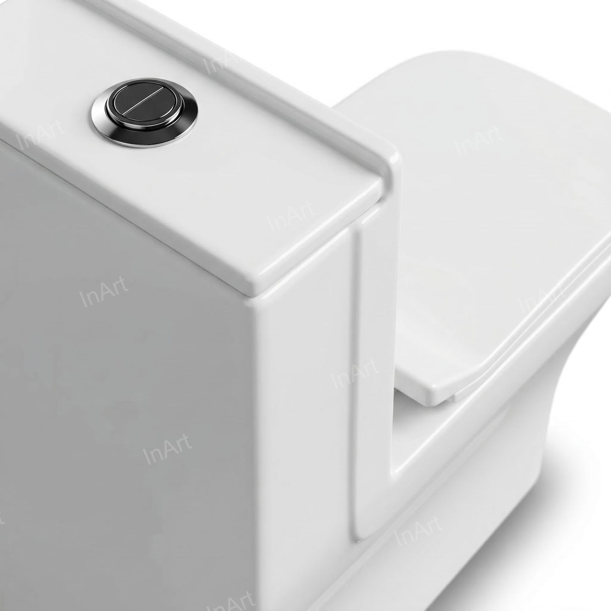 Single piece water closet with soft close toilet seat, square European commode top view