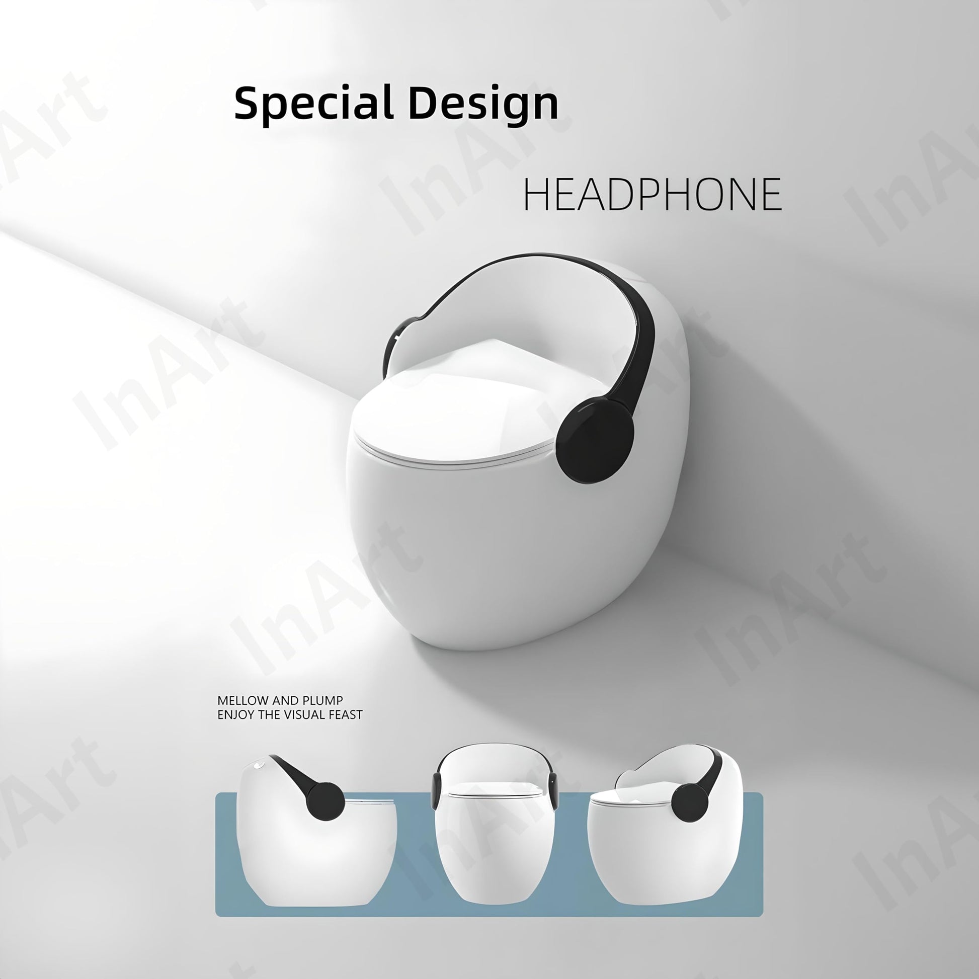 White and black commode close-up showing soft close seat and smooth glossy ceramic finish