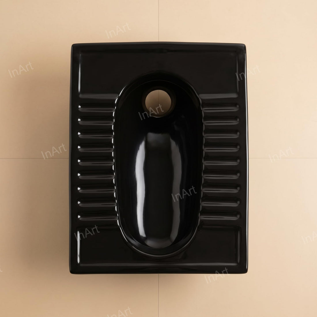 Black ceramic Orissa pan Indian style toilet 21 inch floor mounted view