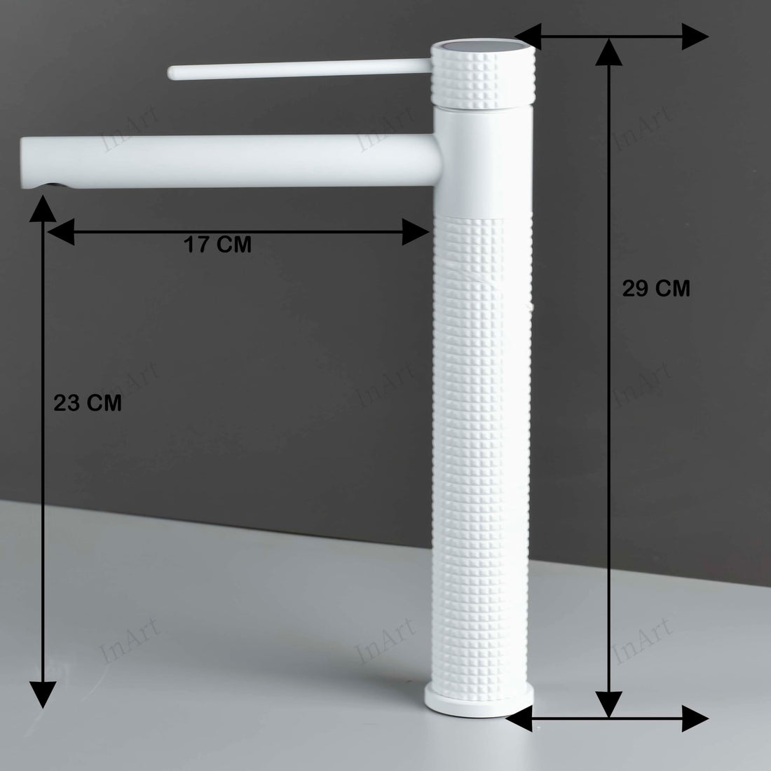 InArt single lever basin mixer tap in white matte brass, deck mount, 12 inch spout, hot and cold water