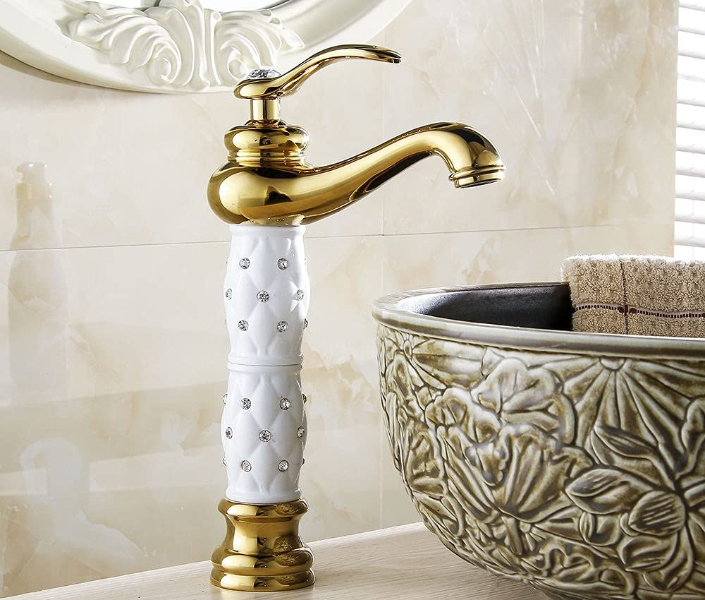 InArt washing basin tap in brass, single lever single hole deck mount, white gold finish for bathroom