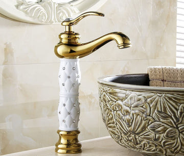 InArt washing basin tap in brass, single lever single hole deck mount, white gold finish for bathroom
