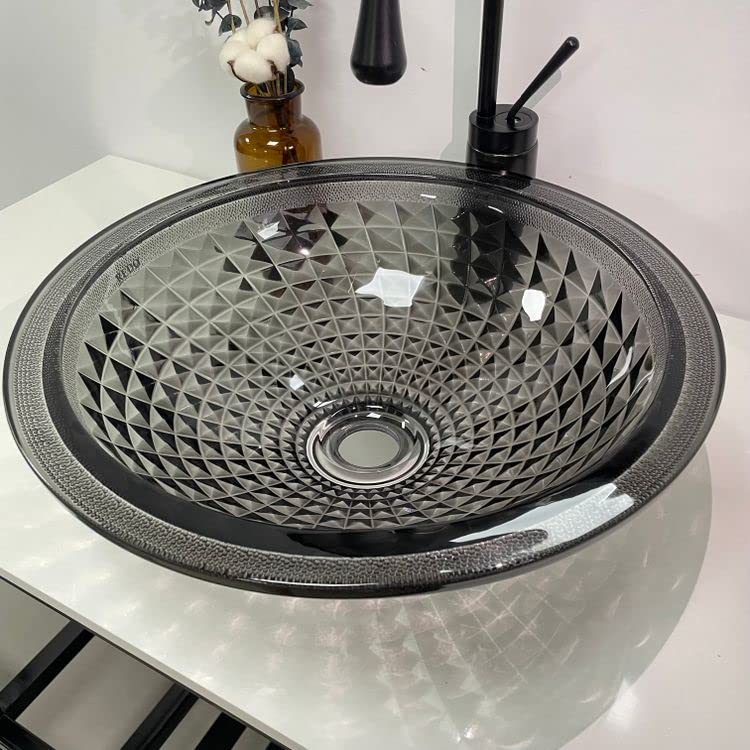 InArt jaquar wash basin table top, glossy black square tempered glass wash basin, main view