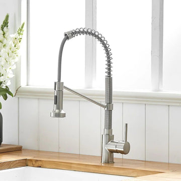 InArt kitchen faucet with sprayer, brushed chrome gooseneck sink mixer tap with 360° pull-down spray head