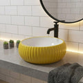 InArt table top wash basin design, glossy yellow square ceramic basin 16x16 inch, front view