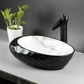InArt ceramic designer table top wash basin, oval matte black white marble, side angle for modern bathroom