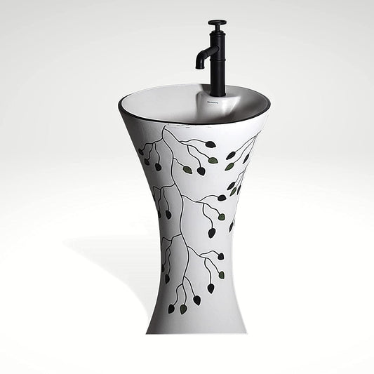 InArt Ceramic Pedestal Wash Basin Free Standing Round White Grey 40x40 CM - InArt-Studio