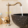 InArt single lever wash basin mixer with hot and cold provision, smooth handle detail in antique bronze brass