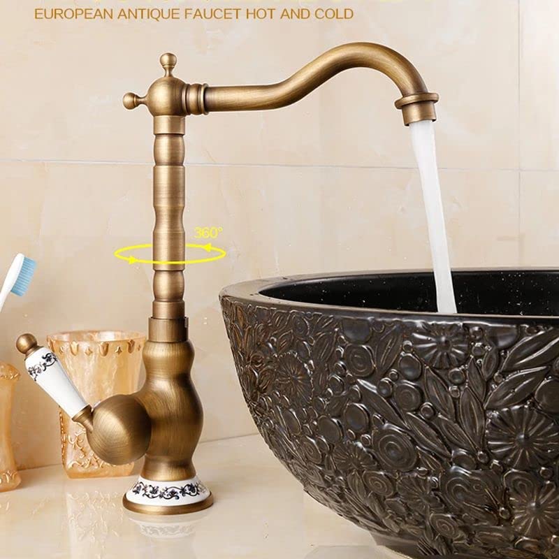 InArt single lever wash basin mixer with hot and cold provision, smooth handle detail in antique bronze brass