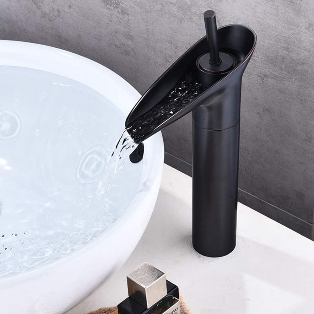 InArt black wall mixer brass bamboo shape high neck basin tap in matte black, single lever hot and cold