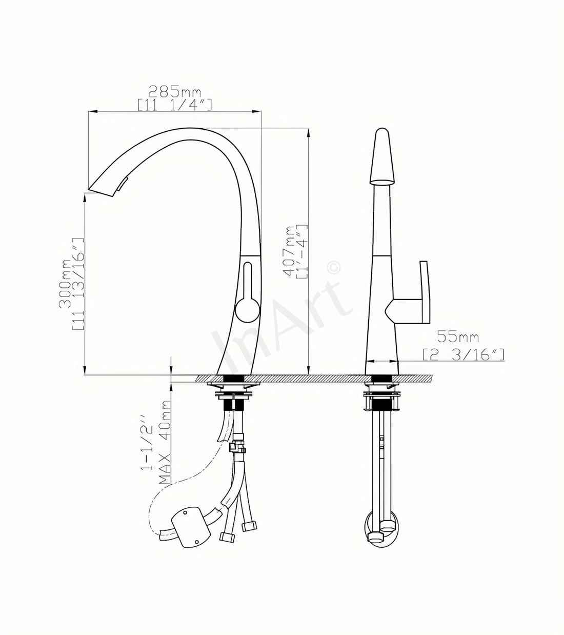 Jaquar sink mixer with swinging spout style by InArt, brass high arc matte black kitchen sink mixer tap