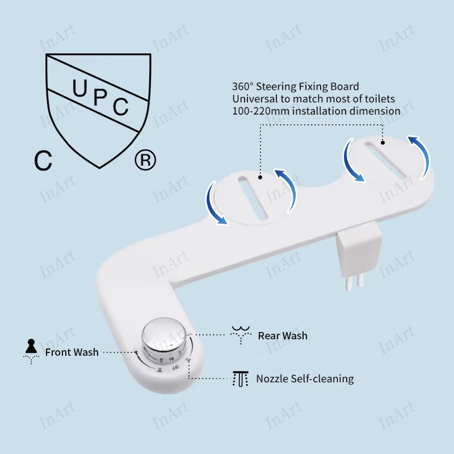 Easy clean toilet bidet attachment in white, close-up of handle grip and smooth plastic finish