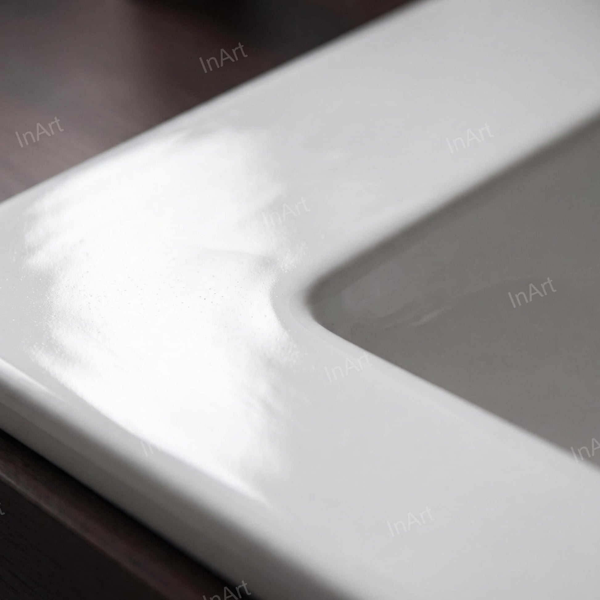 Rectangular under counter wash basin ceramic, 25.5 x 20 inch size for modern bathroom vanity, top view