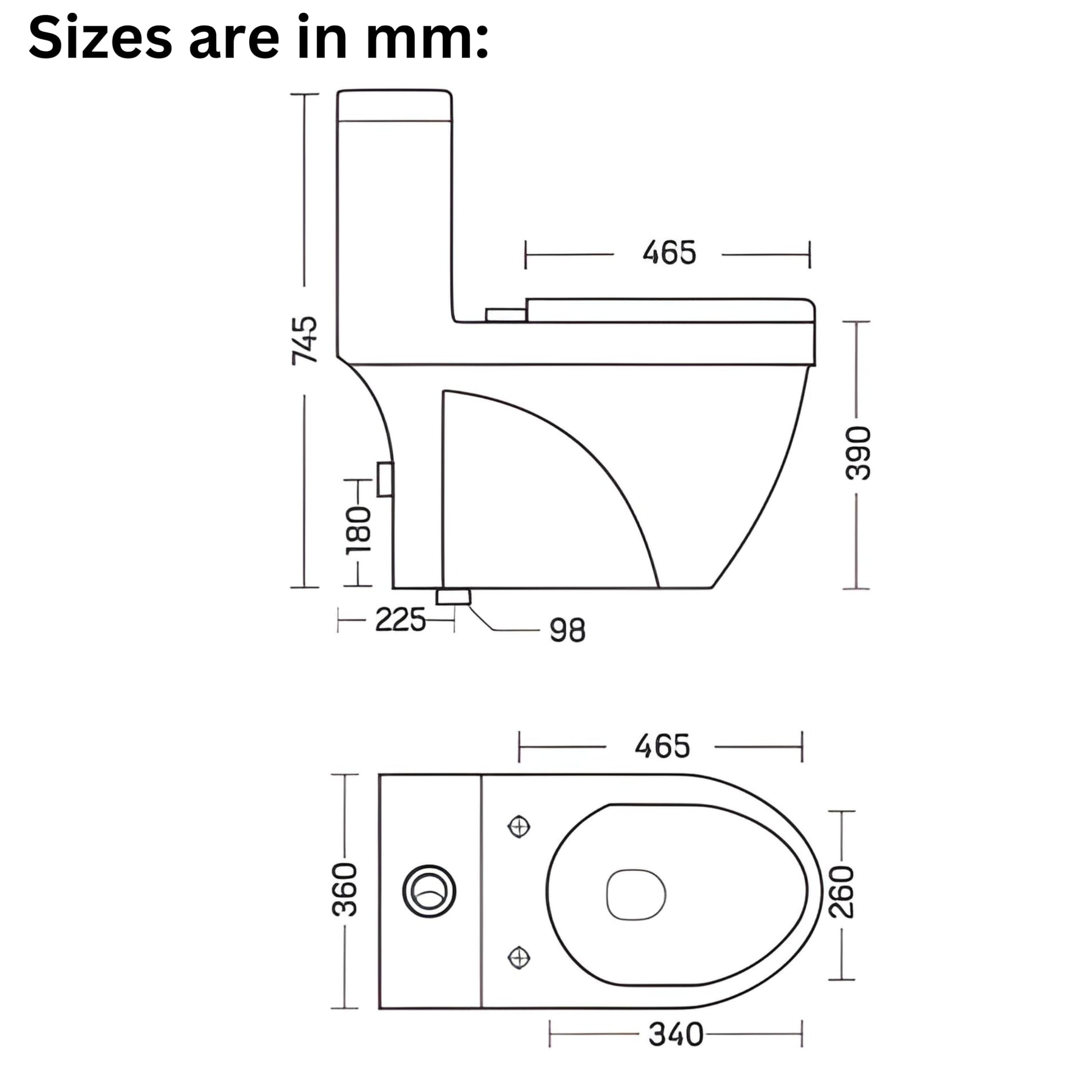 InArt ceramic one piece western toilet commode in glossy white, side angle showing elongated oval bowl