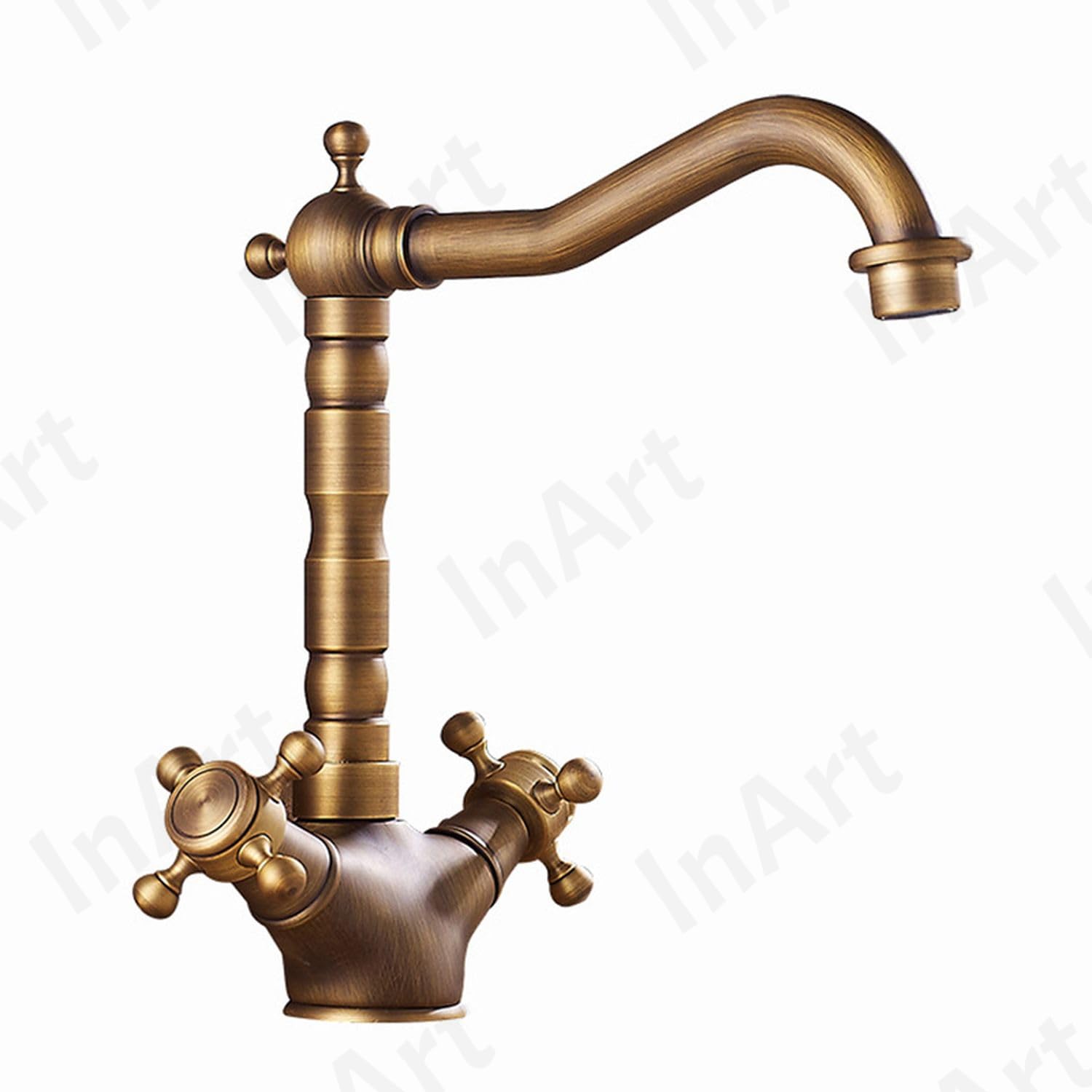 Deck mounted basin tap in brass with vintage design, 12 inch mixer tap for wash basin hot and cold