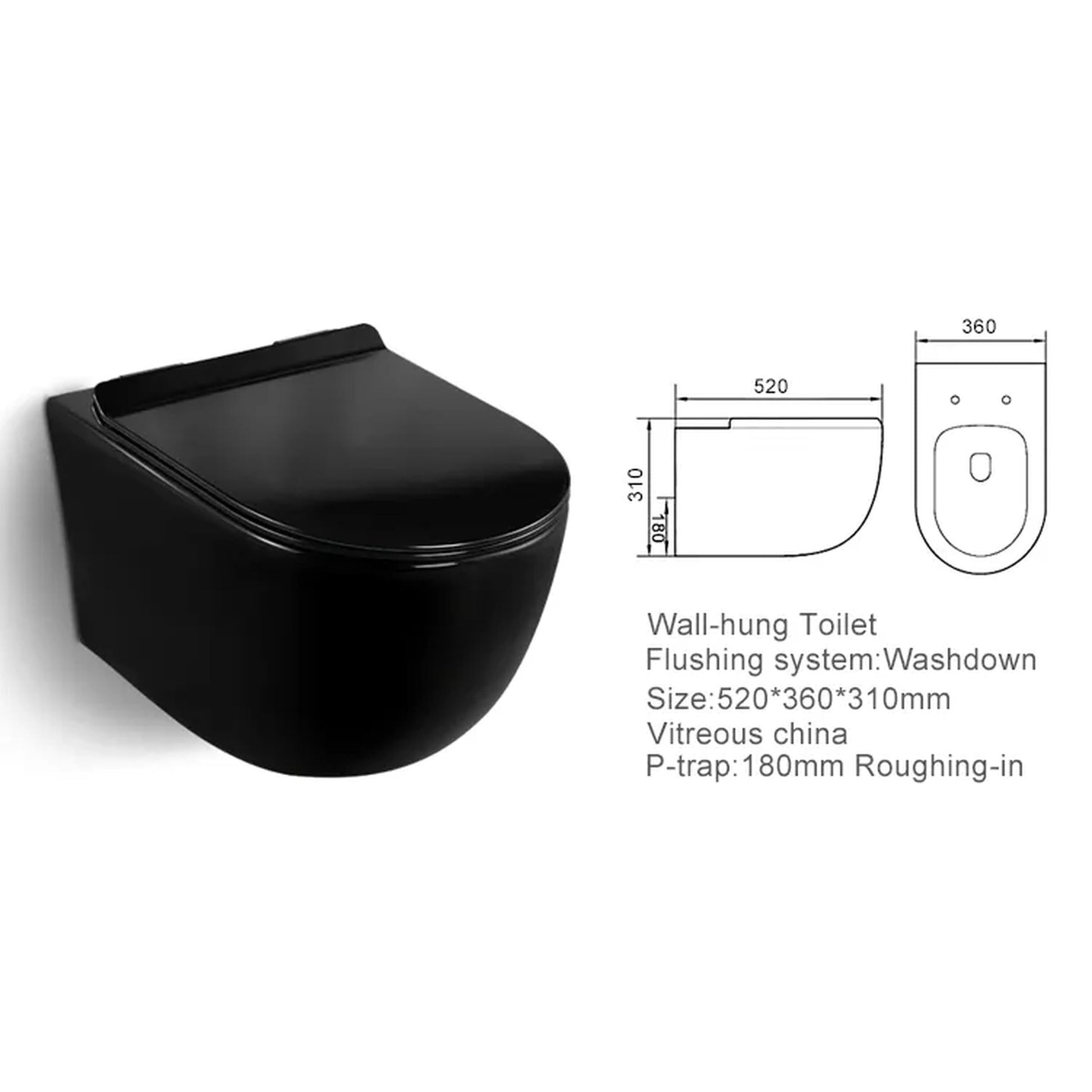 Wall mounted wc in matt beige ceramic, rear angle view of wall hung water closet with slim soft close seat