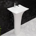 InArt ceramic pedestal wash basin in glossy white, rectangular free standing design, front view