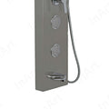 InArt shower tower for bathroom showing multi-mode hand shower and hose, brushed chrome stainless steel detail view