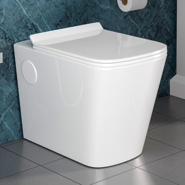 Cera single piece commode by InArt in glossy white ceramic, elongated one-piece western toilet front view