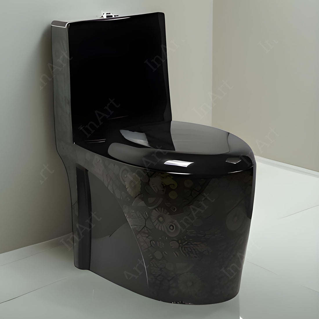 InArt single piece western toilet in glossy white ceramic, elongated one piece commode with soft close seat