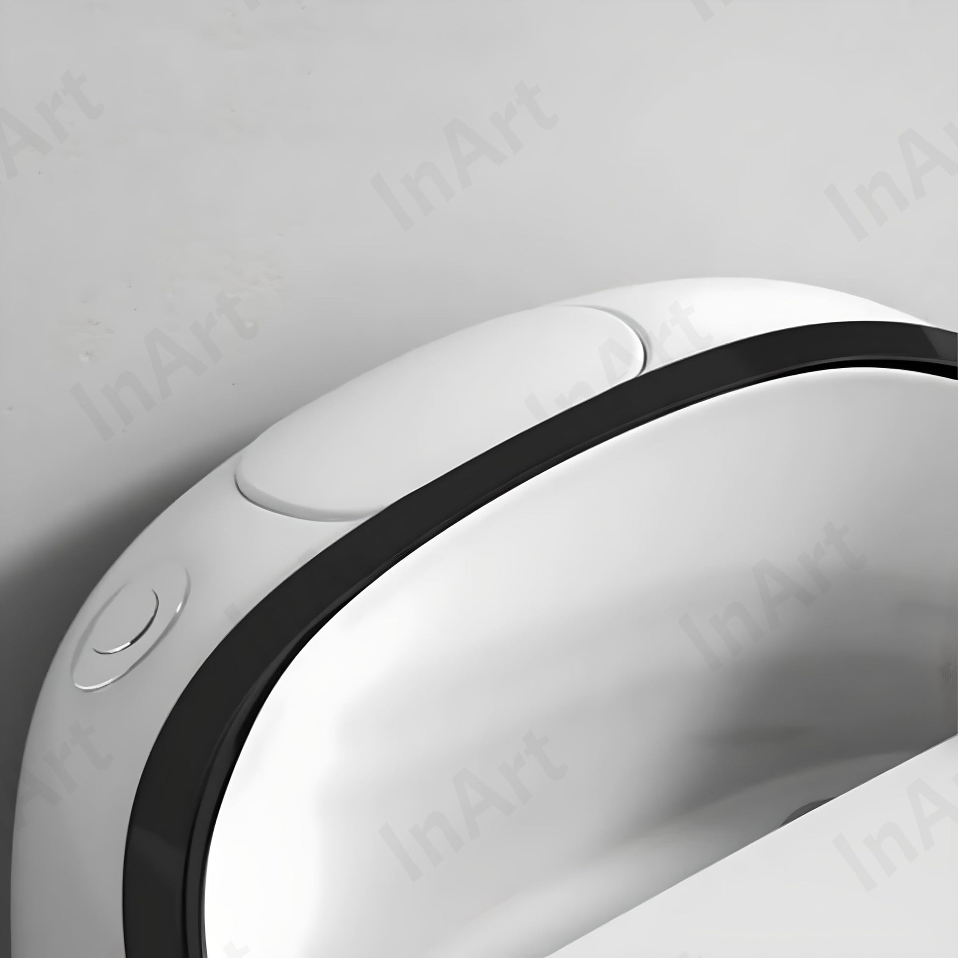 Designer western toilet commode in glossy white and black, front angle view with soft close seat