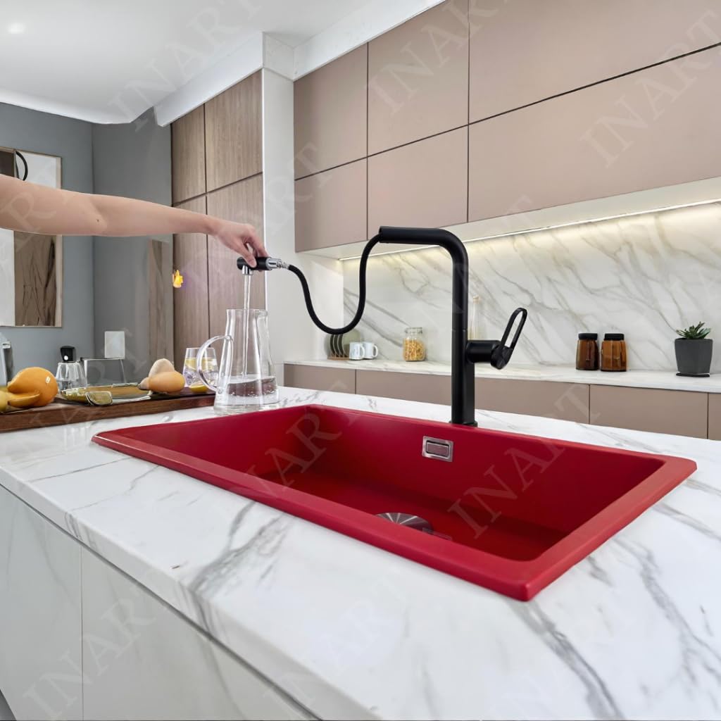 InArt matte black kitchen sink mixer tap, pull-out faucet, kitchen sink taps