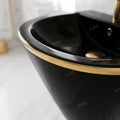 Small wall mounted sink for compact bathroom, rectangular black and gold wall hung wash basin setup