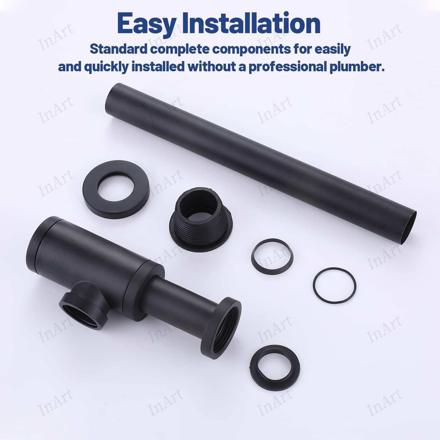 Bottle trap for table top basin, brass matt black anti clog wash basin drain trap top view