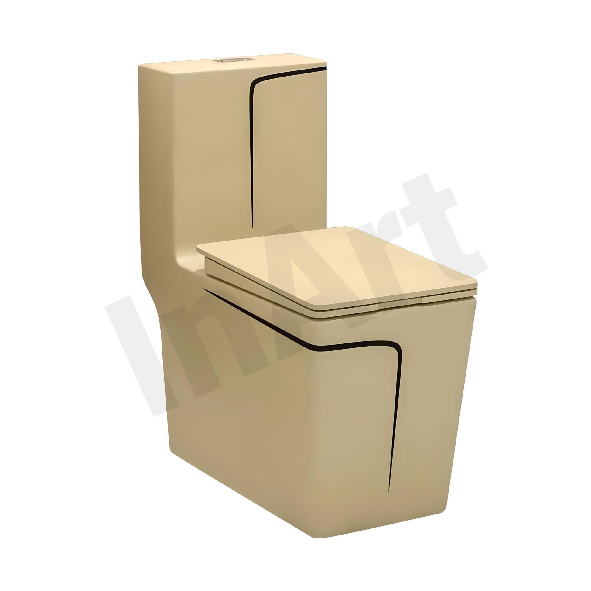 One piece ceramic western toilet commode in khaki matte, elongated oval bowl for modern Indian bathroom