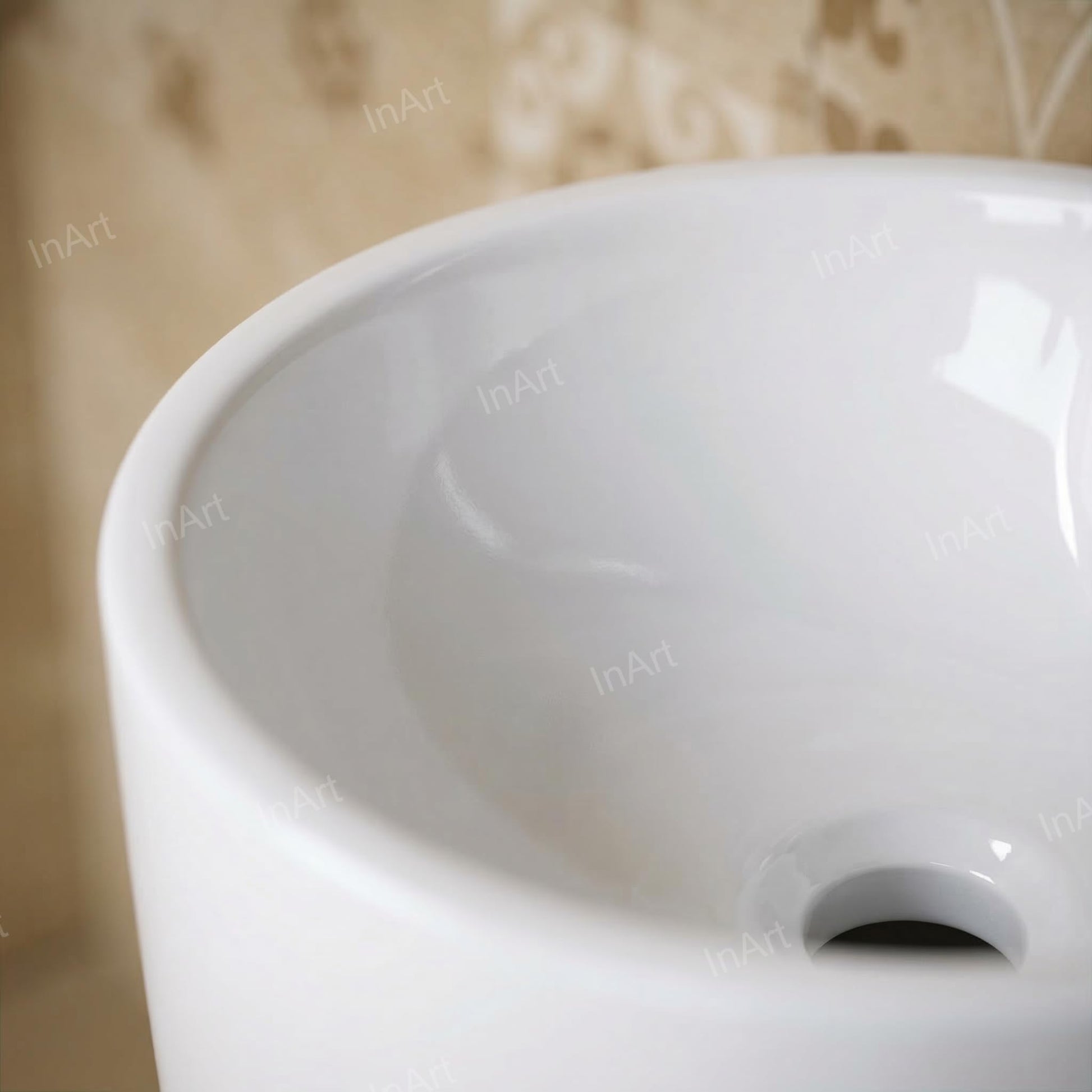 Wash basin for living room or dining hall, designer round ceramic pedestal wash basin in glossy white