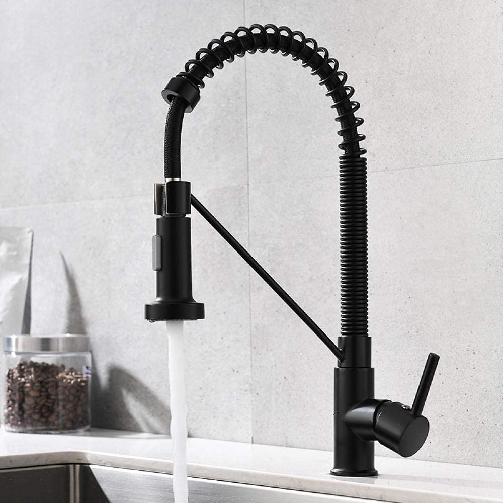 InArt kitchen sink faucets with sprayer in matte black brass, 360° pull-down mixer tap main view