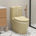 Close-up of InArt dual flush tank buttons on glossy khakhi ceramic floor mounted western toilet for modern bathroom