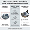 Premium ceramic table top basin for dining hall wash basin area, round Mexican blue glossy bowl