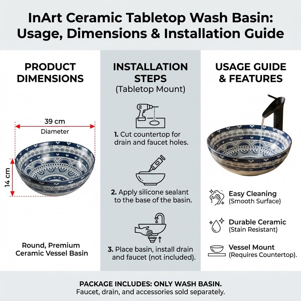 Premium ceramic table top basin for dining hall wash basin area, round Mexican blue glossy bowl
