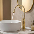 InArt single lever basin mixer tap in brass, high neck gooseneck long body, gold finish for wash basin