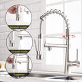 Sink with taps setup showing high-arc sink mixer for kitchen, brushed chrome metal finish