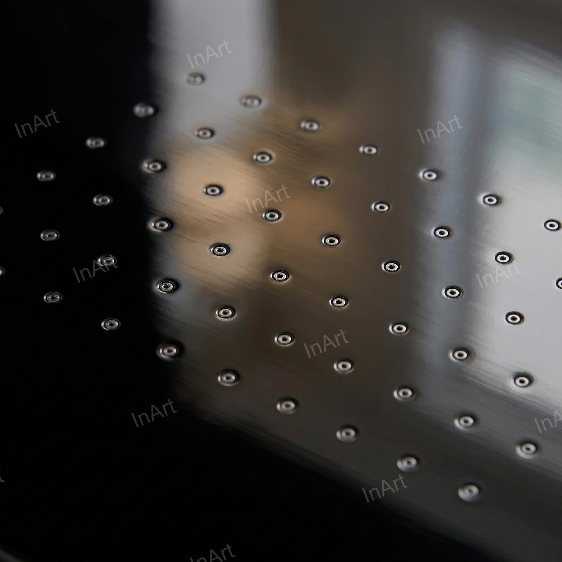 Wall mount shower panel with jets showing body massage nozzles and control knobs in mirror black