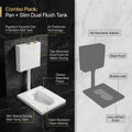Ceramic Orissa pan with slim flush tank combo installed in Indian bathroom, 20 inch white sanitaryware set