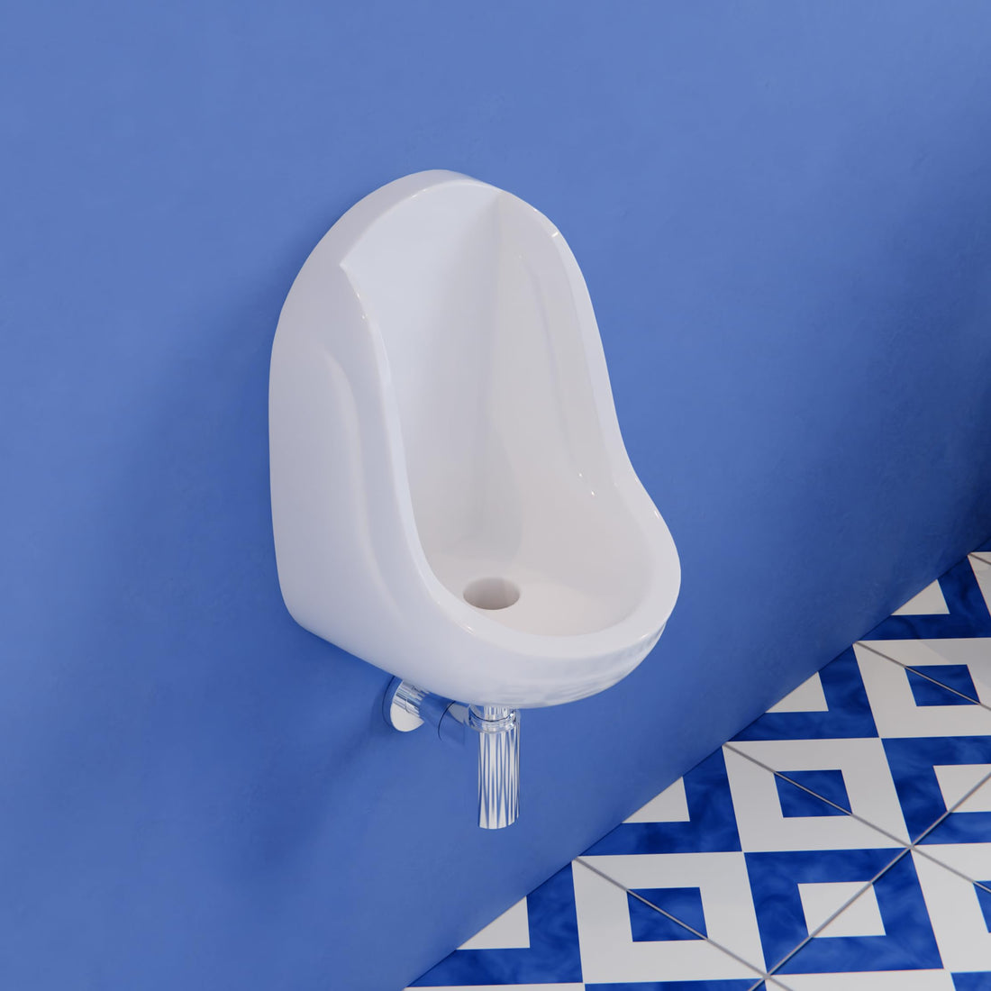 InArt wall mounted urinal, glossy white ceramic rectangular design for men, front view