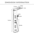 Designer shower panel tower for washroom, brushed nickel stainless steel with tub spout and massage jets