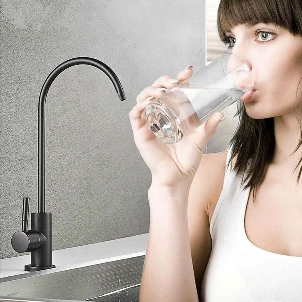 RO water purifier tap side angle, stainless steel reverse osmosis drinking water tap in black matt finish