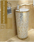 Free standing pedestal wash basin for small bathrooms, 42 cm round ceramic wash basin with pedestal, top view