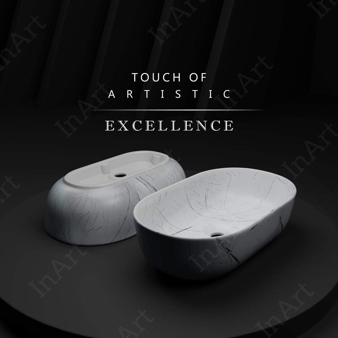 InArt table top wash basin, white marble ceramic sink, glossy finish, kitchen wash basin