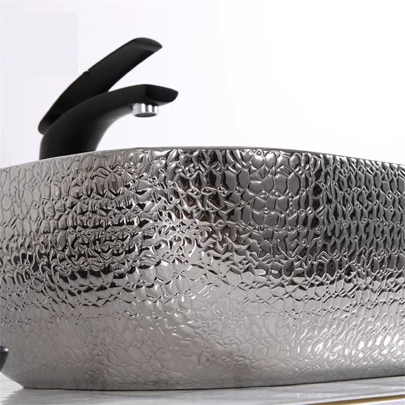 InArt rectangular table top ceramic wash basin, silver black finish counter top basin with smooth rim top view