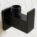 Brass stop cock with flange, matte black wall angle valve for sanitaryware fittings, close-up of spindle