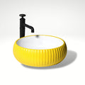 Premium sanitaryware table wash basin designs, glossy yellow square ceramic table top basin for Indian bathroom