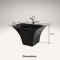 Modern bathroom basin design in glossy black, rectangular ceramic wall hung wash basin, 3/4 angle view
